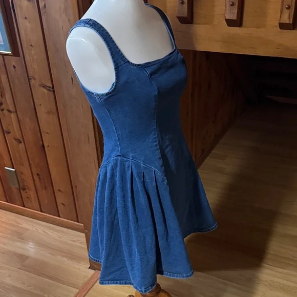 Cider Size Medium M Denim Square-Neck Mini Dress stretch - Picture 4 of 13